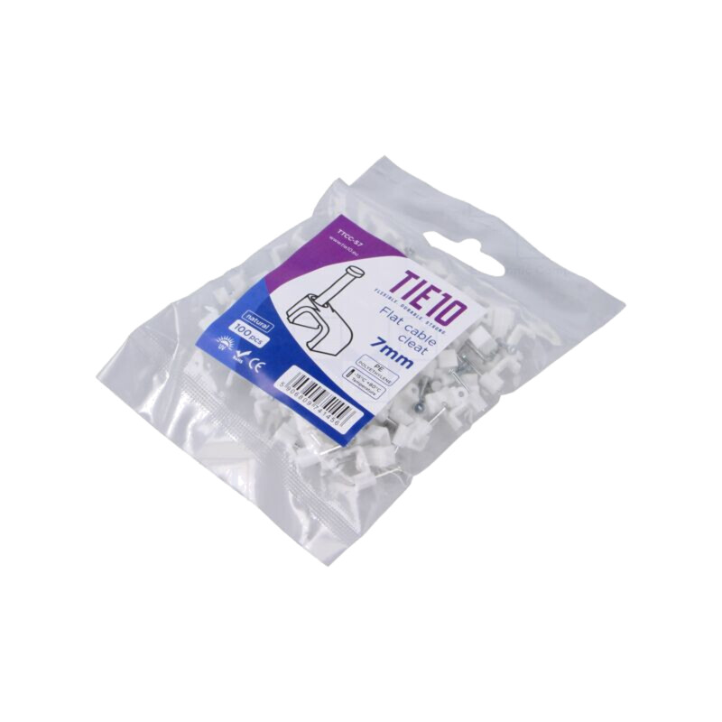 Element de susţinere; natural; pentru cablu plat; 100buc; cu cui Element de susţinere; natural; pentru cablu plat; 100buc; cu cui