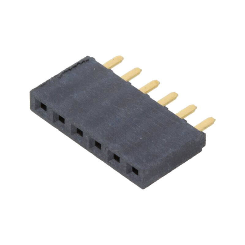 Conector: şiruri pini; mamă; PIN: 6; 2,54mm; aurit; THT; soclu; drept Conector: şiruri pini; mamă; PIN: 6; 2,54mm; aurit; THT; soclu; drept