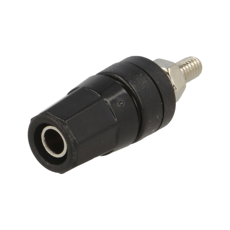 Conector: banană 4mm; soclu; 24A; neagră; nichelat; cu izolaţie