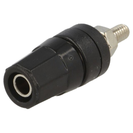 Conector: banană 4mm; soclu; 24A; neagră; nichelat; cu izolaţie