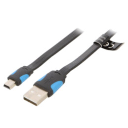 Cablu; USB 2.0; USB A mufă,USB B mini mufă; nichelat; 0,5m; negru