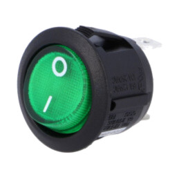 ROCKER; SPST; Poz: 2; OFF-(ON); 10A/250VAC; verde; lampă cu neon