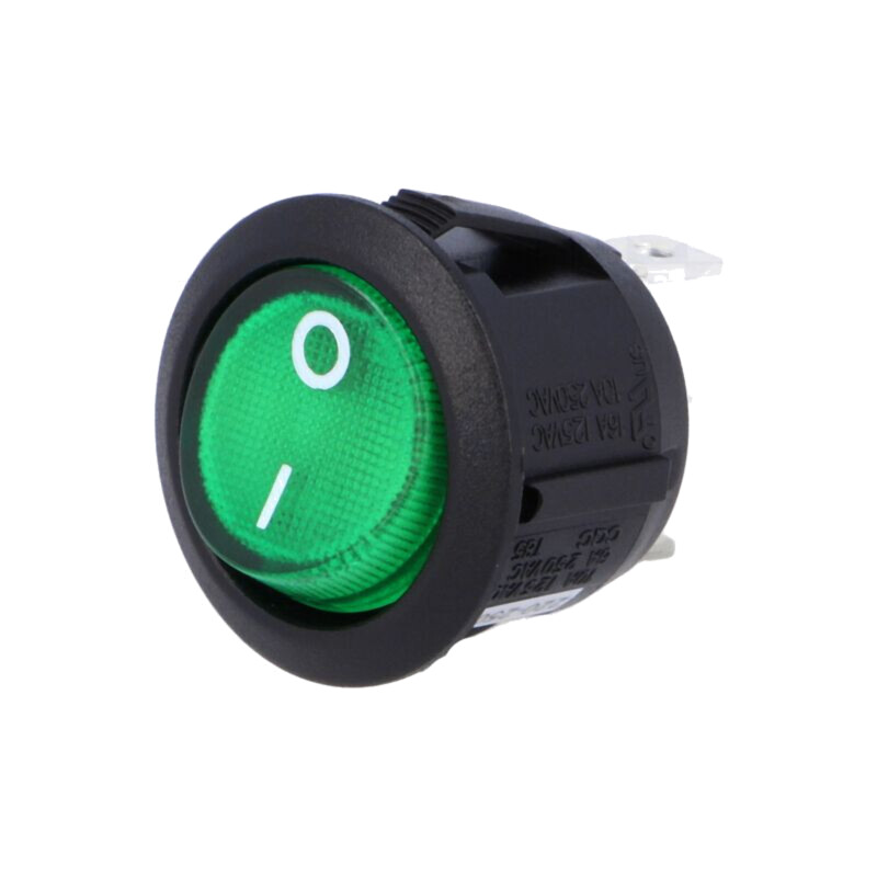 ROCKER; SPST; Poz: 2; OFF-(ON); 10A/250VAC; verde; lampă cu neon ROCKER; SPST; Poz: 2; OFF-(ON); 10A/250VAC; verde; lampă cu neon