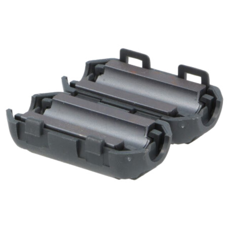 Ferită: două piese; pe cablu rotund; A: 30mm; B: 23mm; C: 7mm; neagră