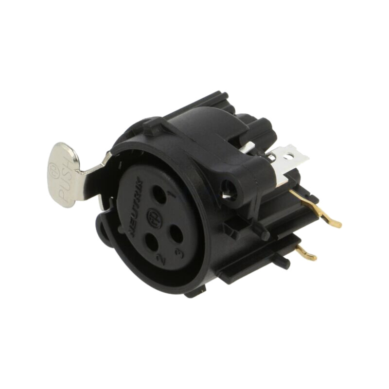 Conector: XLR; soclu; mamă; PIN: 3; în unghi 90°; cu buton; THT; 6A Conector: XLR; soclu; mamă; PIN: 3; în unghi 90°; cu buton; THT; 6A