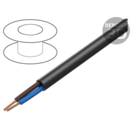 Cablu; H05RR-F; 2x0,75mm2; litat; Cu; gumă; negru; 300V,500V