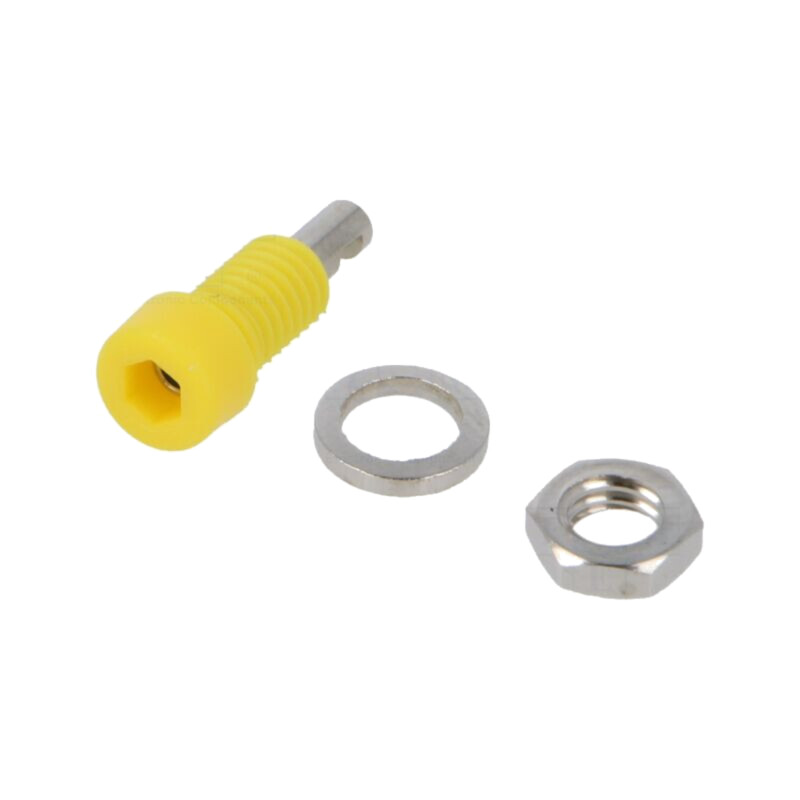 Conector: banană 2mm; soclu; 10A; 60VDC; Lung.tot: 17mm; galbenă Conector: banană 2mm; soclu; 10A; 60VDC; Lung.tot: 17mm; galbenă