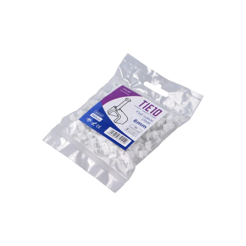 Element de susţinere; natural; pentru cablu plat; 100buc; cu cui Element de susţinere; natural; pentru cablu plat; 100buc; cu cui