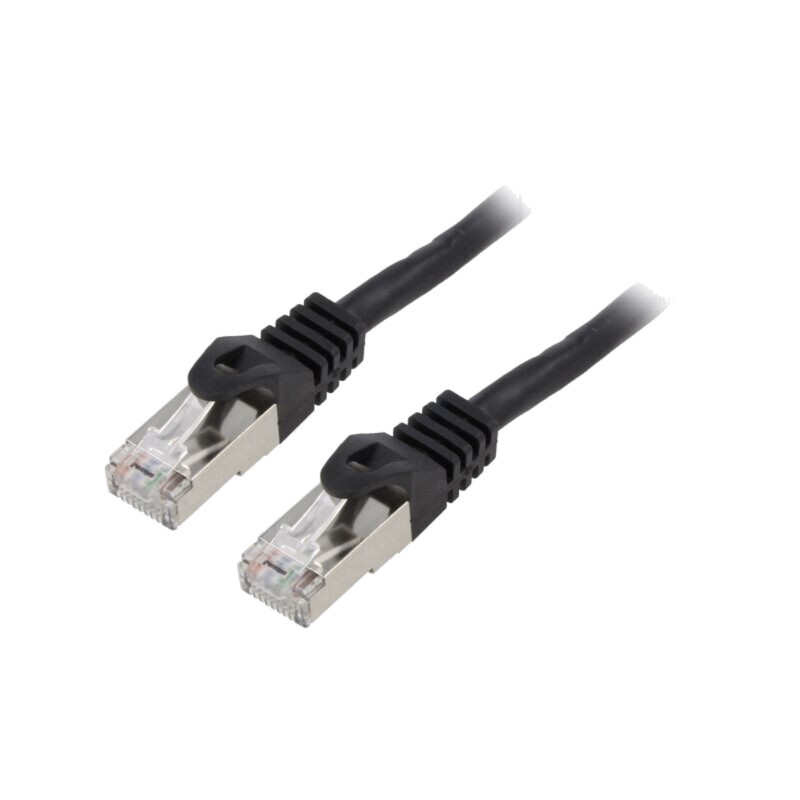Patch cord; F/UTP; 6; litat; CCA; PVC; negru; 1m; 26AWG; Fire: 8; 1buc. Patch cord; F/UTP; 6; litat; CCA; PVC; negru; 1m; 26AWG; Fire: 8; 1buc.