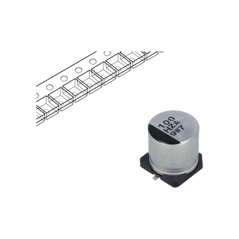 Condensator: hibrid; 100uF; 50VDC; ESR: 28mΩ; ZA; SMD; ±20%; 10000h Condensator: hibrid; 100uF; 50VDC; ESR: 28mΩ; ZA; SMD; ±20%; 10000h