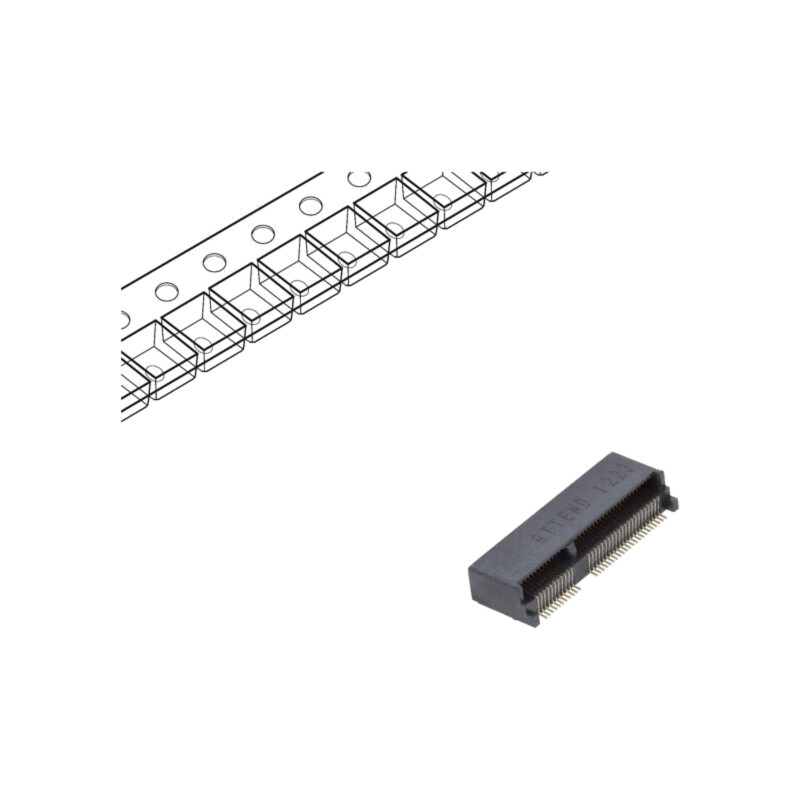 Conector: M.2 (NGFF); orizontală; SMT; gold flash; PIN: 67; 0,5A Conector: M.2 (NGFF); orizontală; SMT; gold flash; PIN: 67; 0,5A