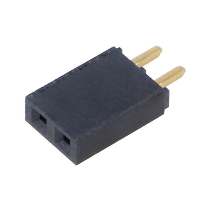 Conector: şiruri pini; mamă; PIN: 2; 2,54mm; aurit; THT; soclu; drept Conector: şiruri pini; mamă; PIN: 2; 2,54mm; aurit; THT; soclu; drept