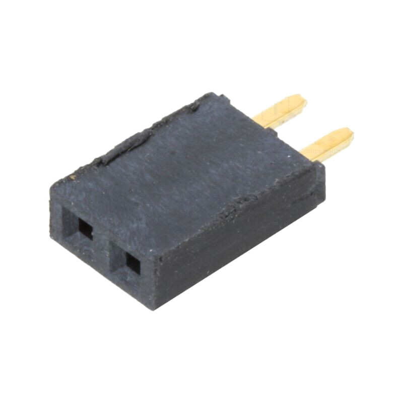 Conector: şiruri pini; mamă; PIN: 2; 2,54mm; aurit; THT; soclu; drept Conector: şiruri pini; mamă; PIN: 2; 2,54mm; aurit; THT; soclu; drept
