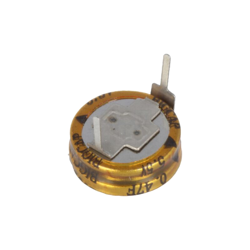 Supercondensator; THT; 0,47F; 5,5VDC; ±20%; Ø11,5x6mm; -25÷70°C Supercondensator; THT; 0,47F; 5,5VDC; ±20%; Ø11,5x6mm; -25÷70°C