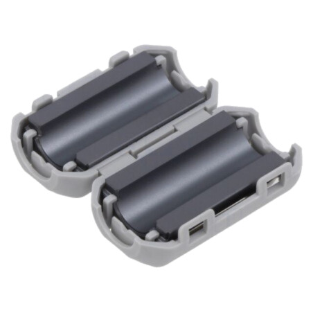 Ferită: două piese; pe cablu rotund; A: 35mm; B: 28mm; C: 9mm; gri