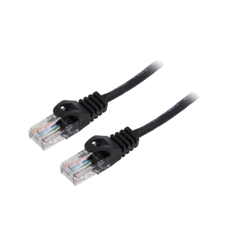 Patch cord; U/UTP; 5e; litat; CCA; PVC; negru; 1,5m; 26AWG; Fire: 8