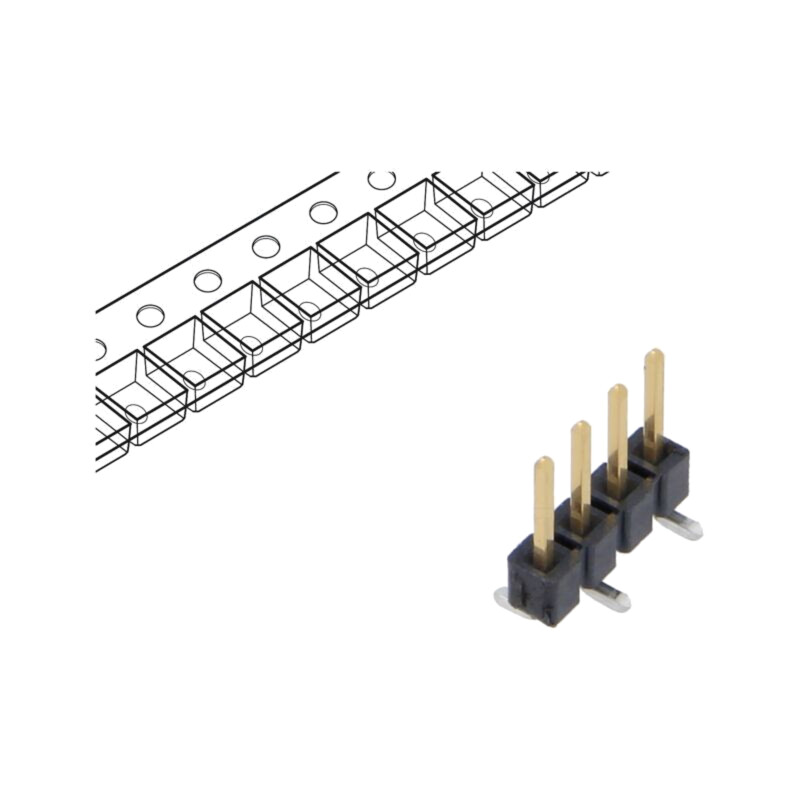 Conector: şiruri pini; tată; PIN: 4; 2,54mm; aurit; SMT; şir pini Conector: şiruri pini; tată; PIN: 4; 2,54mm; aurit; SMT; şir pini