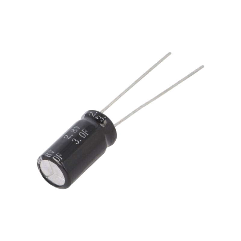 Supercondensator; THT; 3F; 2,8VDC; ±20%; Ø8x16mm; 120mΩ; -40÷65°C Supercondensator; THT; 3F; 2,8VDC; ±20%; Ø8x16mm; 120mΩ; -40÷65°C