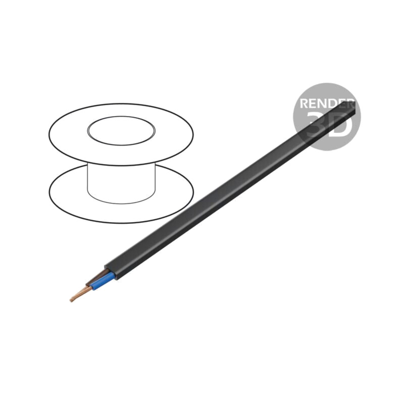 Cablu; H03VVH2-F,OMY; 2x0,75mm2; plată; litat; Cu; PVC; negru; 300V Cablu; H03VVH2-F,OMY; 2x0,75mm2; plată; litat; Cu; PVC; negru; 300V
