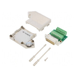 Mufă D-Sub 15 PIN tată în unghi cu terminal șurub pe cablu | Electronic-mag.ro | Componente Electronice
