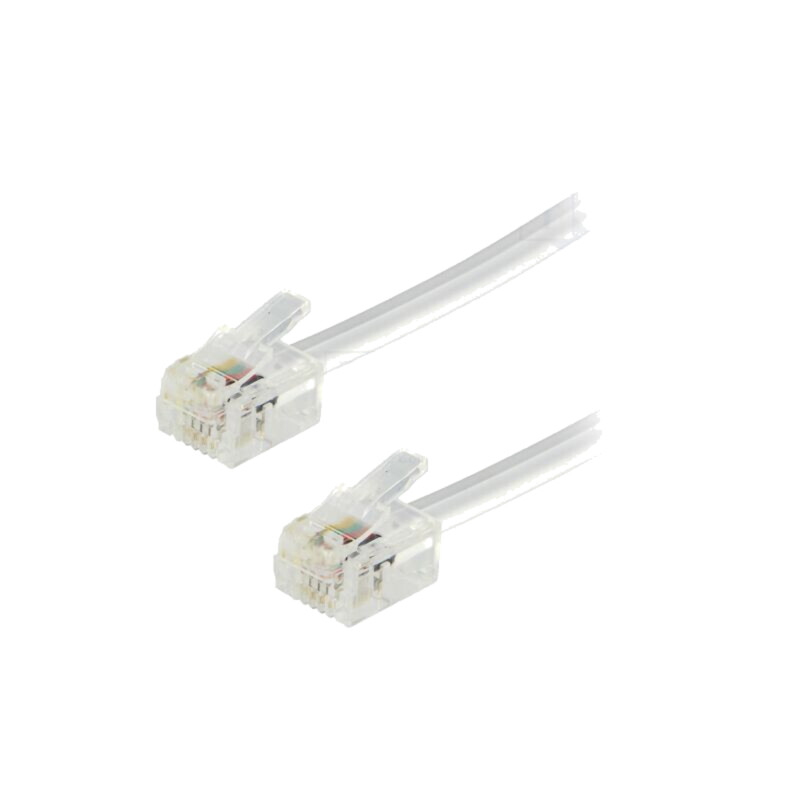 Cablu: pentru telefon; RJ11 mufă,din ambele părţi; 1m; alb