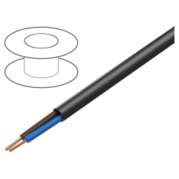 Cablu; H03VV-F; 2x0,5mm2; litat; Cu; PVC; negru; 300V; Clasa: 5