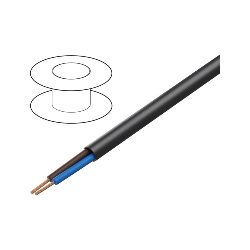 Cablu; H03VV-F; 2x0,5mm2; litat; Cu; PVC; negru; 300V; Clasa: 5 Cablu; H03VV-F; 2x0,5mm2; litat; Cu; PVC; negru; 300V; Clasa: 5