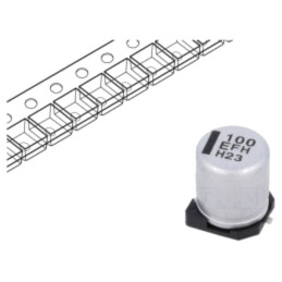 Condensator: electrolitic; low ESR; SMD; 100uF; 25VDC; Ø6,3x7,7mm
