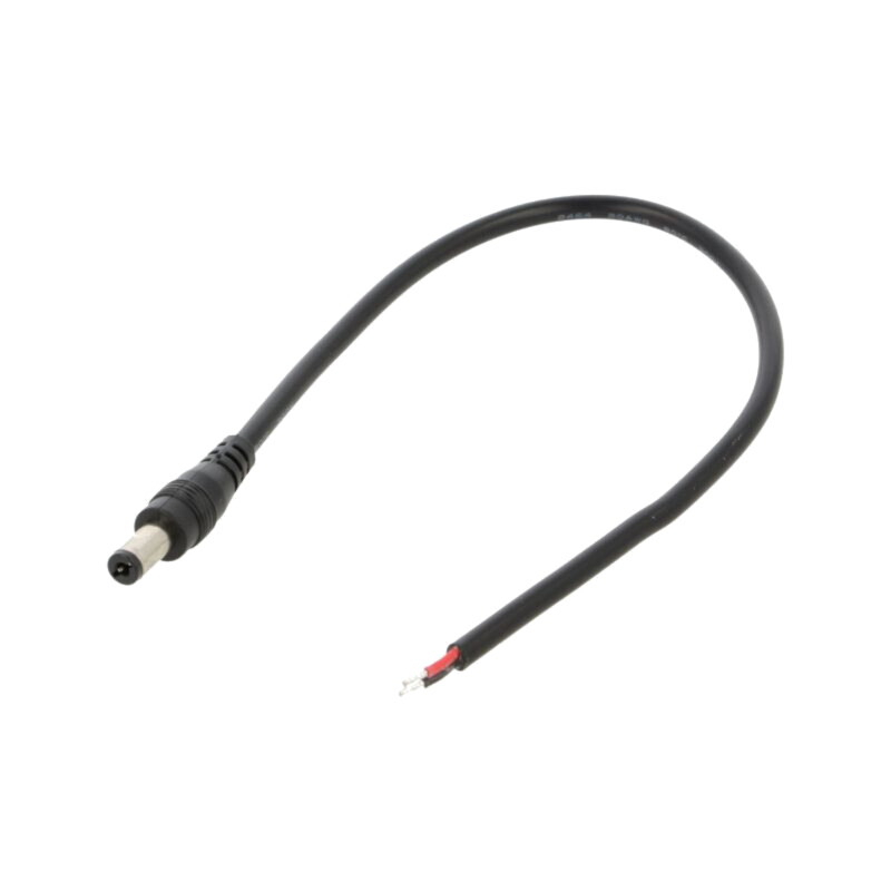 Cablu; 2x0,5mm2; DC 5,5/2,1 mufă; drept; negru; 0,25m; -20÷80°C Cablu; 2x0,5mm2; DC 5,5/2,1 mufă; drept; negru; 0,25m; -20÷80°C