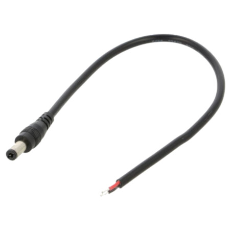 Cablu; 2x0,5mm2; DC 5,5/2,1 mufă; drept; negru; 0,25m; -20÷80°C