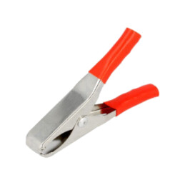 Bornă crocodil; 15A; Capacitate prindere: max.19mm; roşie
