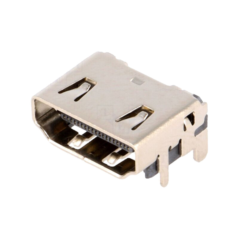 Conector: HDMI; soclu; PIN: 19; gold flash; în unghi 90°; SMT Conector: HDMI; soclu; PIN: 19; gold flash; în unghi 90°; SMT