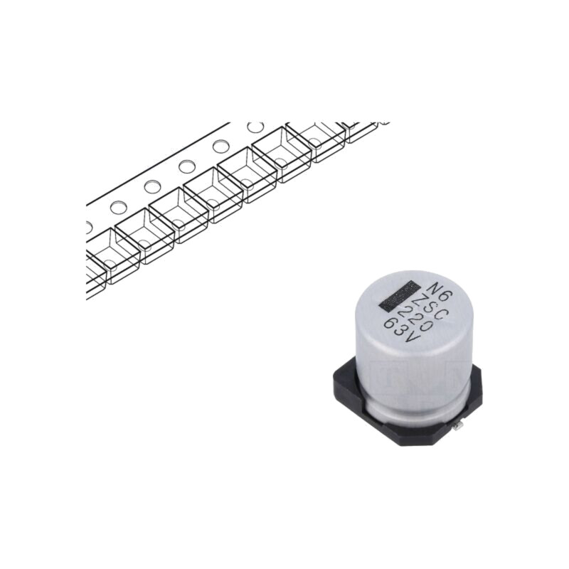 Condensator: electrolitic; low ESR; SMD; 220uF; 63VDC; ±20% Condensator: electrolitic; low ESR; SMD; 220uF; 63VDC; ±20%