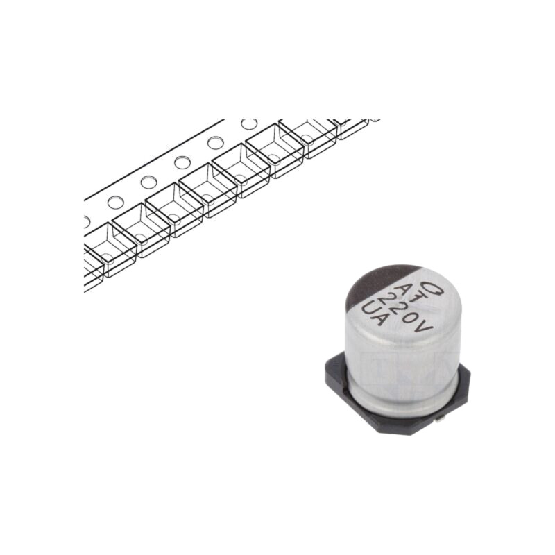 Condensator: electrolitic; SMD; 220uF; 35VDC; Ø10x10mm; ±20%; 5000h Condensator: electrolitic; SMD; 220uF; 35VDC; Ø10x10mm; ±20%; 5000h