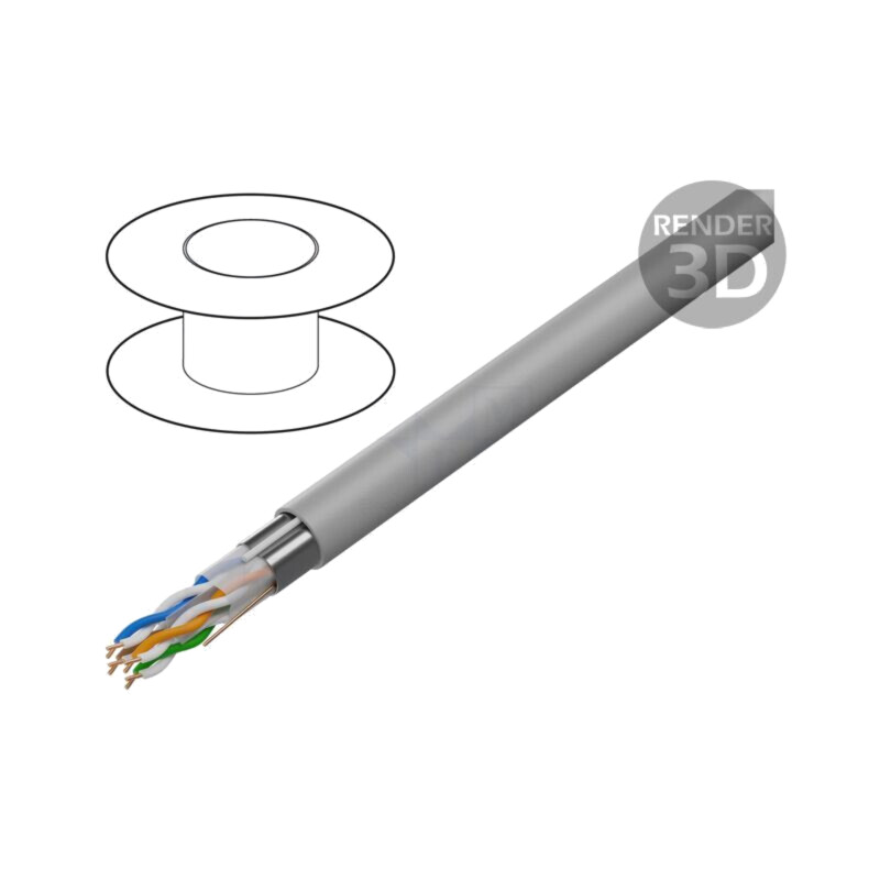 Cablu; F/UTP; 4x2x24AWG; 6; sârmă; CCA; PVC; gri; 100m; Øcablu: 6,2mm Cablu; F/UTP; 4x2x24AWG; 6; sârmă; CCA; PVC; gri; 100m; Øcablu: 6,2mm