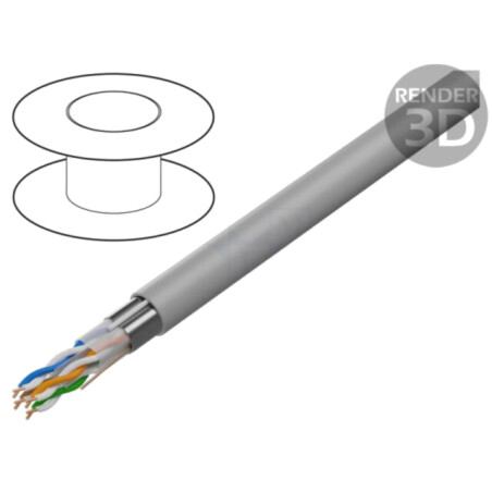 Cablu; F/UTP; 4x2x24AWG; 6; sârmă; CCA; PVC; gri; 100m; Øcablu: 6,2mm