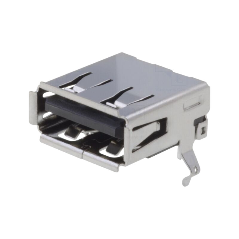 Conector: USB A; soclu; THT; în unghi 90°; USB 2.0; aurit Conector: USB A; soclu; THT; în unghi 90°; USB 2.0; aurit