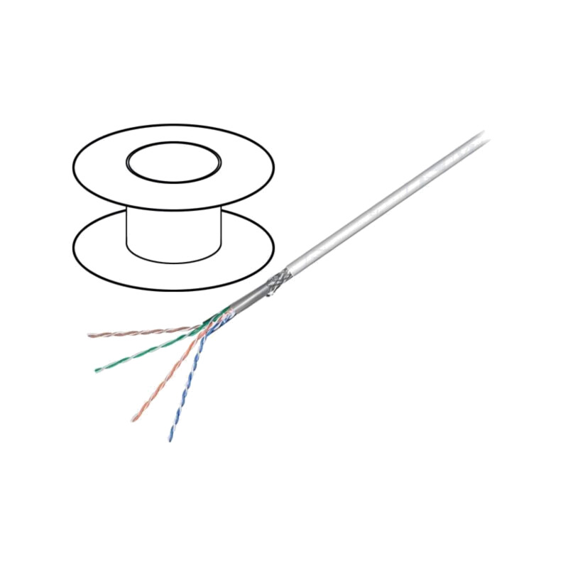 Cablu; SF/UTP; 4x2x26AWG; 5e; litat; CCA; PVC; gri; 100m Cablu; SF/UTP; 4x2x26AWG; 5e; litat; CCA; PVC; gri; 100m