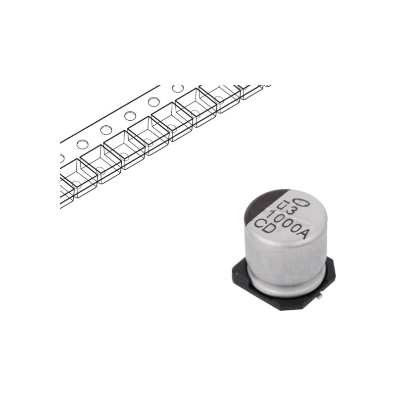 Condensator: electrolitic; low ESR; SMD; 1000uF; 10VDC; Ø10x10mm Condensator: electrolitic; low ESR; SMD; 1000uF; 10VDC; Ø10x10mm