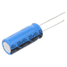 Condensator: electrolitic; THT; 220uF; 63VDC; Raster: 5mm; ±20%