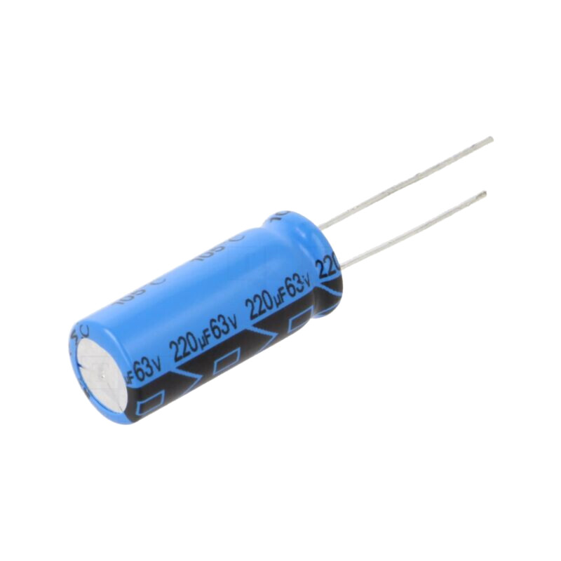 Condensator: electrolitic; THT; 220uF; 63VDC; Raster: 5mm; ±20% Condensator: electrolitic; THT; 220uF; 63VDC; Raster: 5mm; ±20%