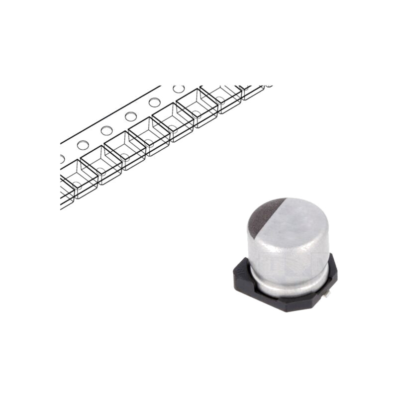 Condensator: electrolitic; SMD; 220uF; 35VDC; Ø8x10mm; ±20%; 5000h Condensator: electrolitic; SMD; 220uF; 35VDC; Ø8x10mm; ±20%; 5000h