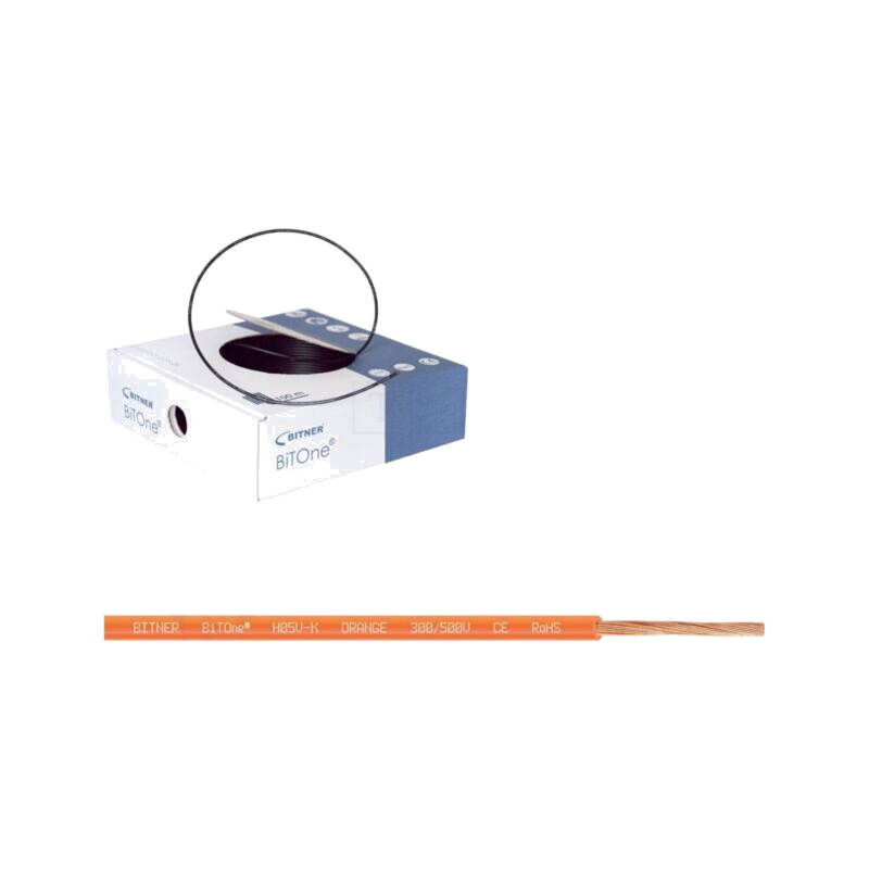 Cablu; BiTOne,H05V-K; litat; Cu; 1mm2; PVC; portocalie; 300V,500V Cablu; BiTOne,H05V-K; litat; Cu; 1mm2; PVC; portocalie; 300V,500V