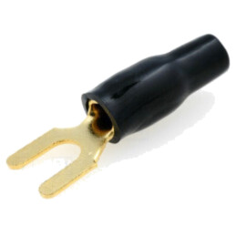 Terminal: tip furcă; M4; 4mm2; aurit; izolată; neagră