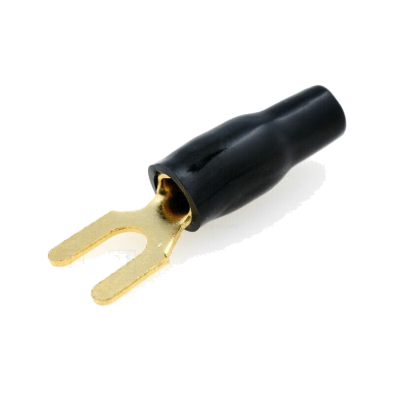 Terminal: tip furcă; M4; 4mm2; aurit; izolată; neagră Terminal: tip furcă; M4; 4mm2; aurit; izolată; neagră