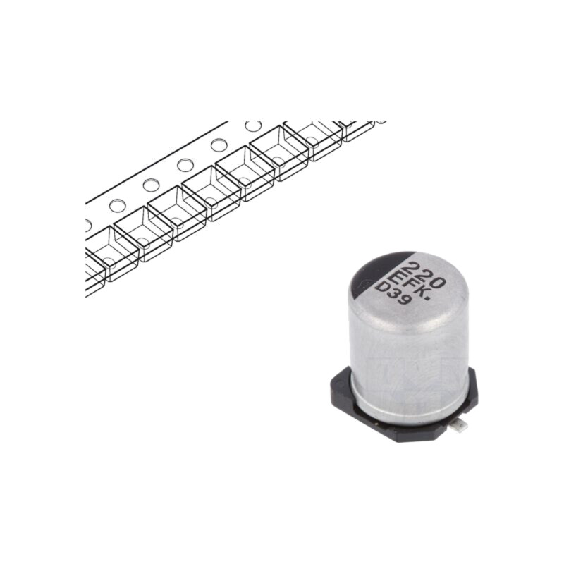Condensator: electrolitic; low ESR; SMD; 220uF; 25VDC; Ø8x10,2mm