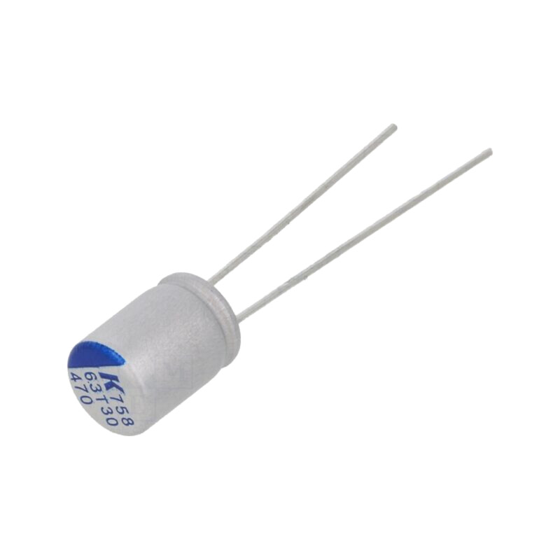 Condensator: polimeric; low ESR; 470uF; 6,3VDC; ESR: 15mΩ; A758; THT Condensator: polimeric; low ESR; 470uF; 6,3VDC; ESR: 15mΩ; A758; THT