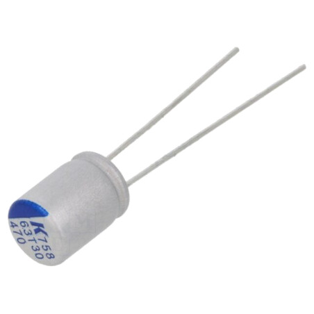 Condensator: polimeric; low ESR; 470uF; 6,3VDC; ESR: 15mΩ; A758; THT