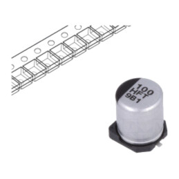 Condensator: electrolitic; low ESR; SMD; 100uF; 50VDC; Ø6,3x7,7mm