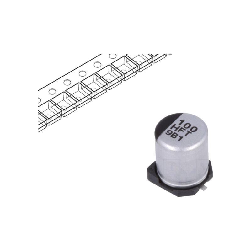 Condensator: electrolitic; low ESR; SMD; 100uF; 50VDC; Ø6,3x7,7mm